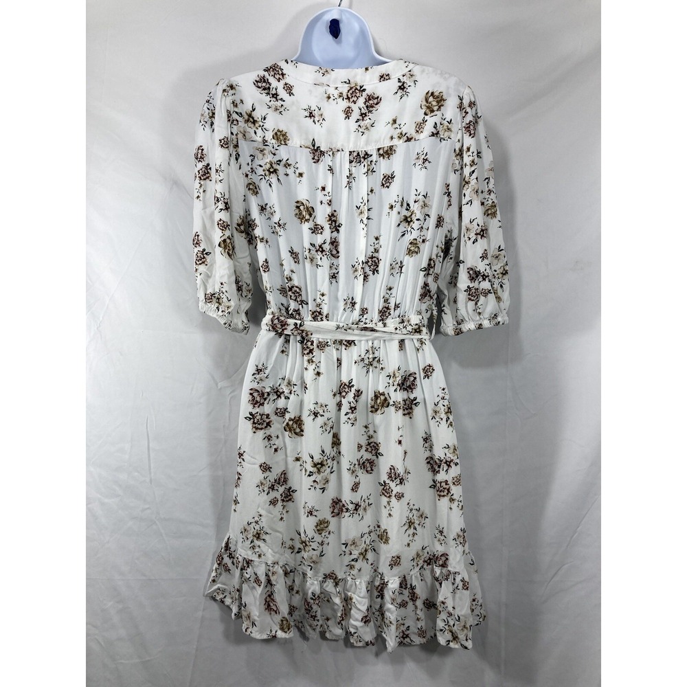 Velvet Heart Floral Print Blouse Size Small White Rayon Tie Ruffle V Neckline - Picture 10 of 15